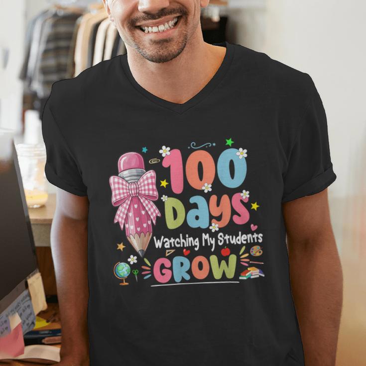 100th Day Of School Teacher Women Floral Books Men's V-Neck T-Shirt