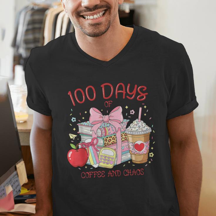 100th Day Of School Teachers 100 Days Of Coffee Chaos Books Men's V-Neck T-Shirt