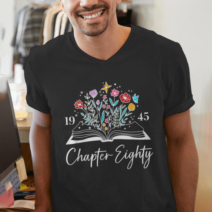 1945 Chapter Eighty 80th Birthday Books Themed 80 Year Old Men's V-Neck T-Shirt 1945 Chapter Eighty 80th Birthday Books Themed 80 Year Old Men's V-Neck T-Shirt