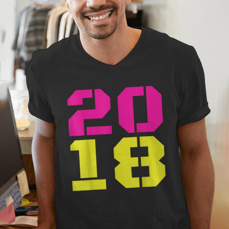2018 Big Neon Numbers For The New Year Or Graduation Men's V-Neck T-Shirt