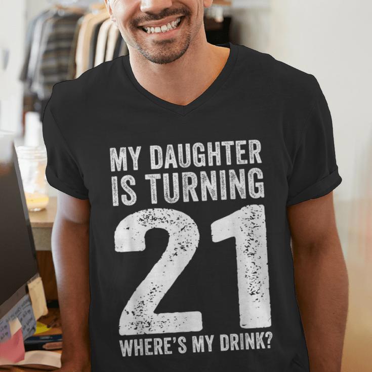 21st Birthday Dad Mom 21 Year Old Daughter Family Squad Men's V-Neck T-Shirt