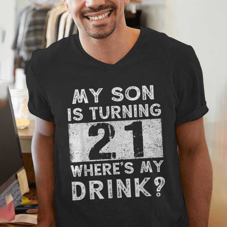 21st Birthday Dad Mom 21 Year Old Son Matching Family Men's V-Neck T-Shirt