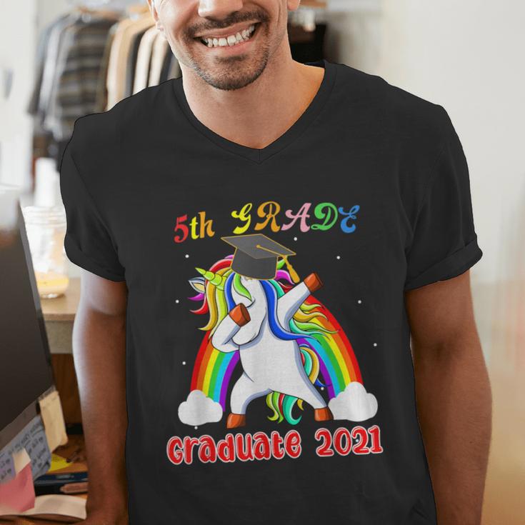5th Grade Graduate Class 2021 Dabbing Unicorn Graduation Men's V-Neck T-Shirt