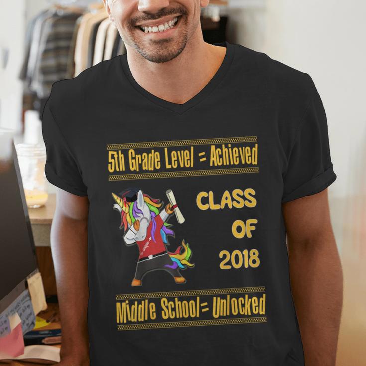 5th Grade Graduation Shirt Dabbing Unicorn Boys Class 2018 Men's V-Neck T-Shirt