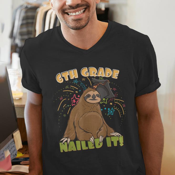 6th Grade Graduation Sloth Nailed It Class Of 2025 Men's V-Neck T-Shirt