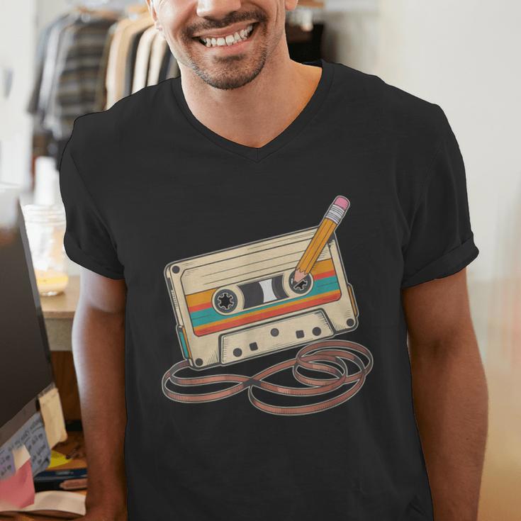 80s 90s Retro Party Costume Nostalgia Cassette Tape Pencil Men's V-Neck T-Shirt