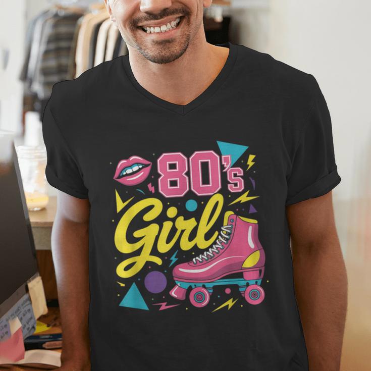 80's Girl Roller Skates Skating Eighties 1980s Nostalgia Men's V-Neck T-Shirt