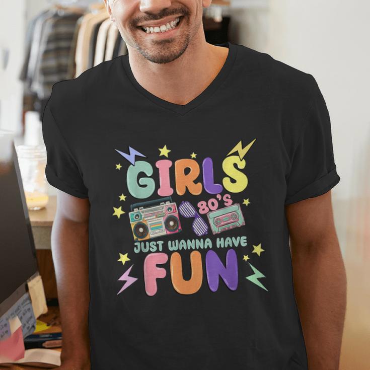 80's Girls Just Wanna Have Fun Nostalgia 1980s Men's V-Neck T-Shirt
