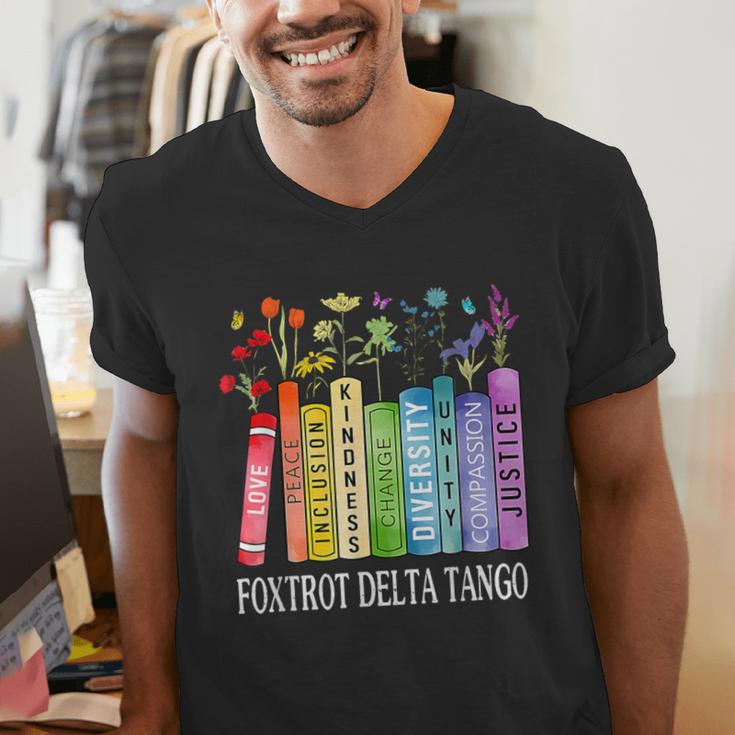 8647 Foxtrots Tangos Deltas Book Flower Resist Book Lovers Men's V-Neck T-Shirt