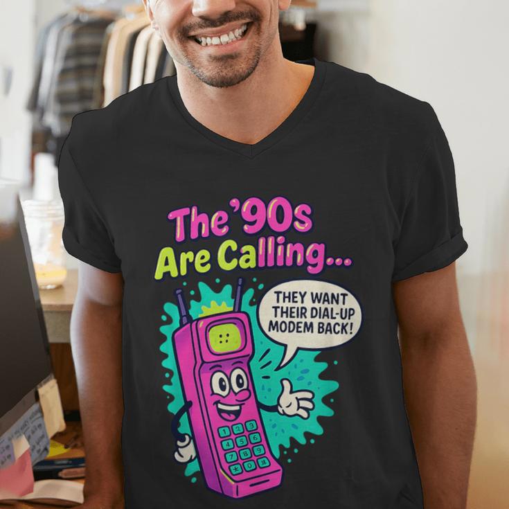 The 90s Are Calling Retro 90s Kid Nostalgia Gag Meme Men's V-Neck T-Shirt