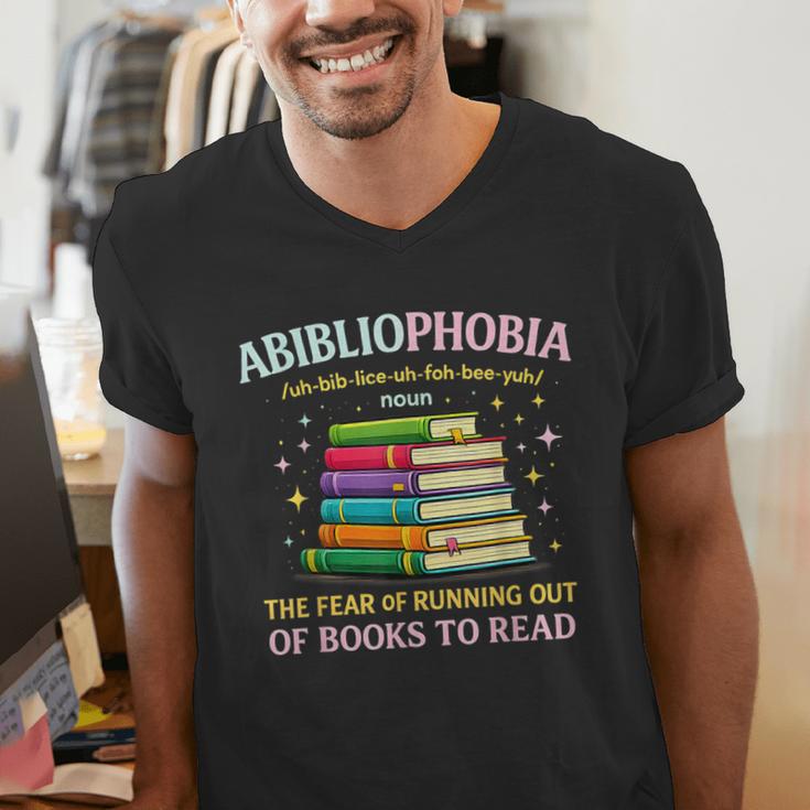 Abibliophobia Bibliophilia Abibliophobia Book Lovers Men's V-Neck T-Shirt