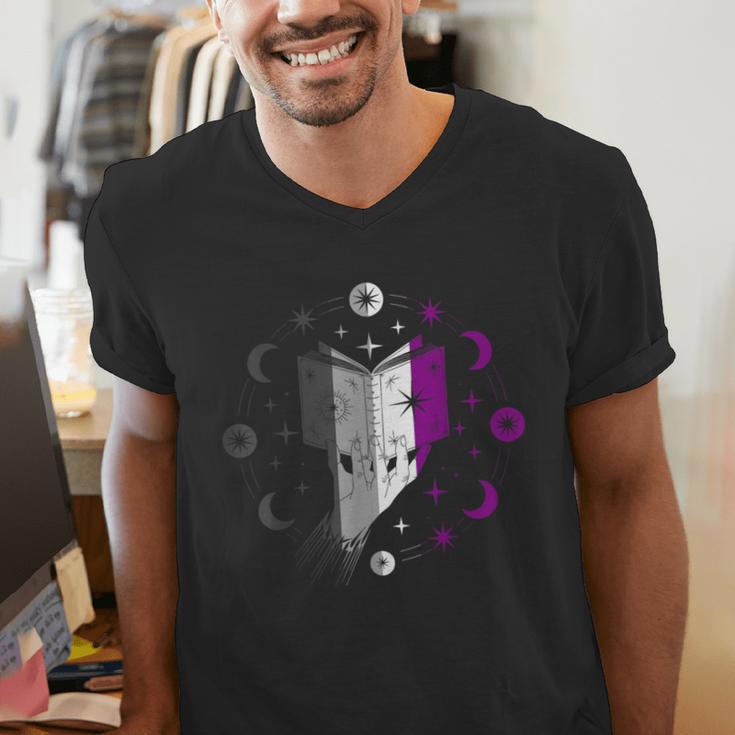 Ace Pride Book With Stars Moons And Magic Hand Men's V-Neck T-Shirt