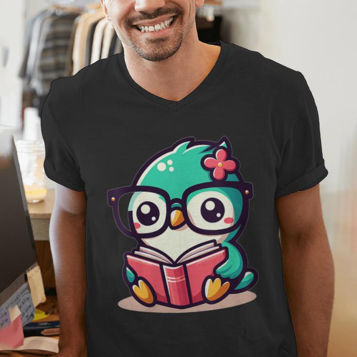 Adorable Book Lover Humming Bird With Reading Glasses Cute Men's V-Neck T-Shirt