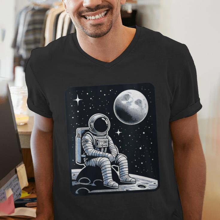 Aesthetic Spaceman Astronaut On The Moon Space Introvert Men's V-Neck T-Shirt