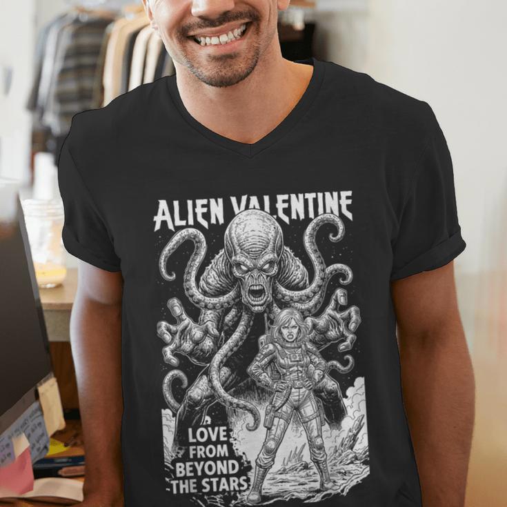 Alien Valentine Science Fiction Vintage Comic Book Men's V-Neck T-Shirt