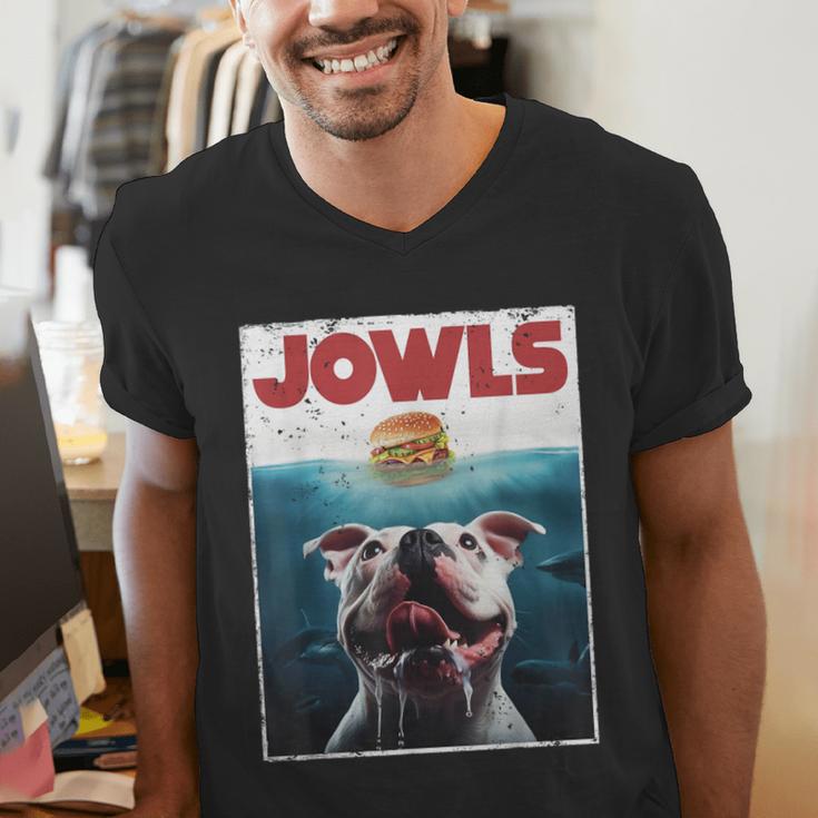 American Bulldog Jowls Burger Bully Dog Mom Dog Dad Men's V-Neck T-Shirt