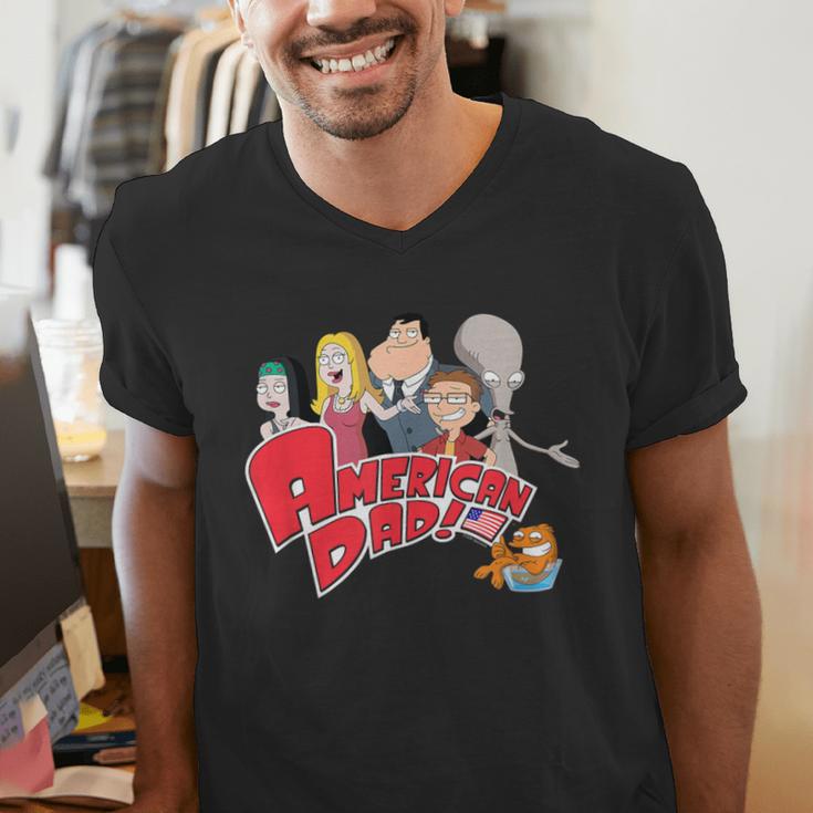 American Dad Show Logo With Family Cartoon Men's V-Neck T-Shirt