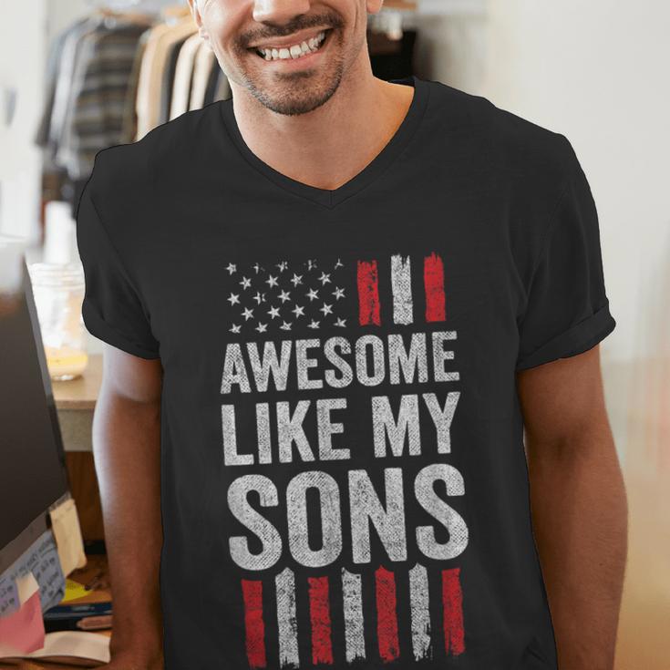 American Flag Dad Mom Awesome Like My Sons Men's V-Neck T-Shirt