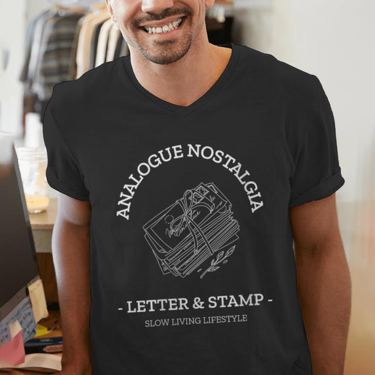 Analogue Nostalgia Letter & Stamp Graphic Men's V-Neck T-Shirt Analogue Nostalgia Letter & Stamp Graphic Men's V-Neck T-Shirt