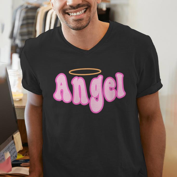 Angel Y2k Aesthetic 2000s Millennial Nostalgia Retro Pink Men's V-Neck T-Shirt Angel Y2k Aesthetic 2000s Millennial Nostalgia Retro Pink Men's V-Neck T-Shirt