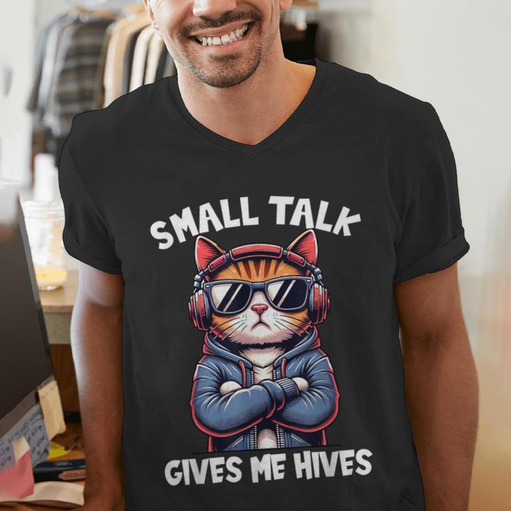 Anti Social Anxiety Mindfulness No Small Talk Introvert Cat Men Women Men's V-Neck T-Shirt