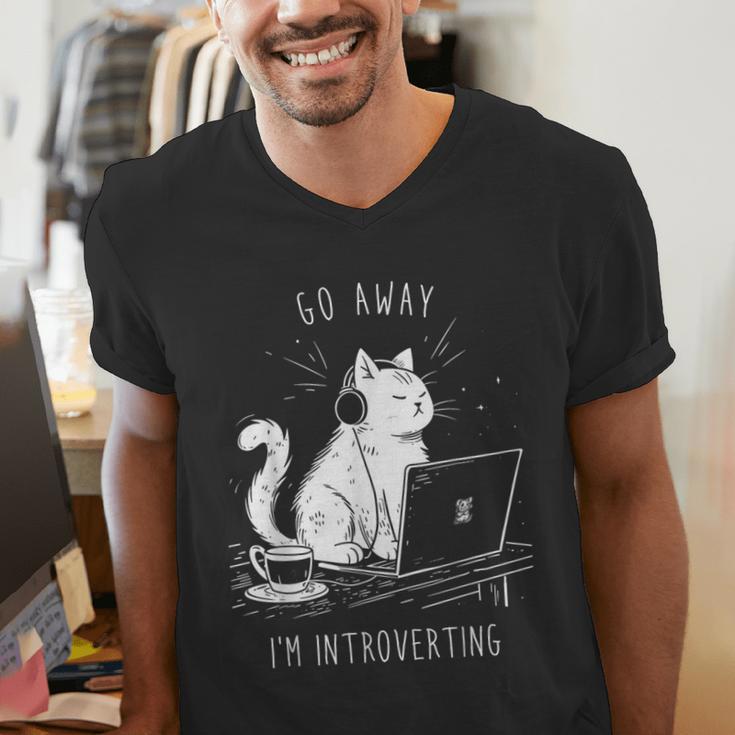 Antisocial Introvert Cat With Coffee On Computer Emo Goth For Men Women Men's V-Neck T-Shirt Antisocial Introvert Cat With Coffee On Computer Emo Goth For Men Women Men's V-Neck T-Shirt