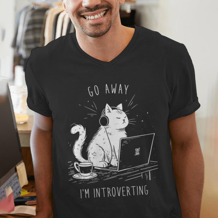 Antisocial Introvert Cat With Coffee On Computer Emo Goth Men's V-Neck T-Shirt Antisocial Introvert Cat With Coffee On Computer Emo Goth Men's V-Neck T-Shirt