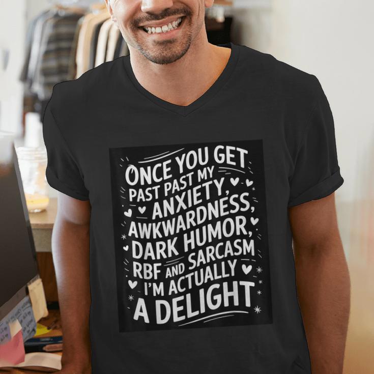 Anxiety Awkward Dark Humor Quote Introverts Sarcastic Men's V-Neck T-Shirt