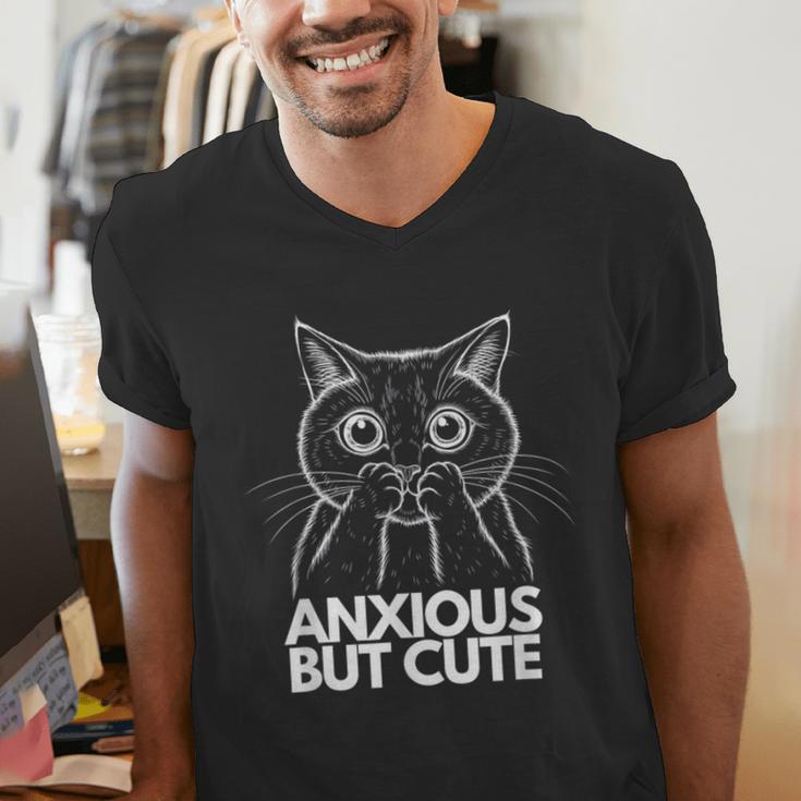Anxious But Cute Anxiety Meme Cat Lover Introvert Men's V-Neck T-Shirt Anxious But Cute Anxiety Meme Cat Lover Introvert Men's V-Neck T-Shirt