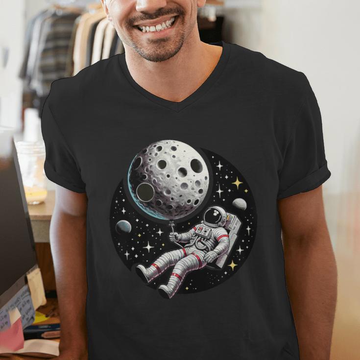Astronaut Aesthetic Holding Moon Balloon Planets Introvert Men's V-Neck T-Shirt Astronaut Aesthetic Holding Moon Balloon Planets Introvert Men's V-Neck T-Shirt