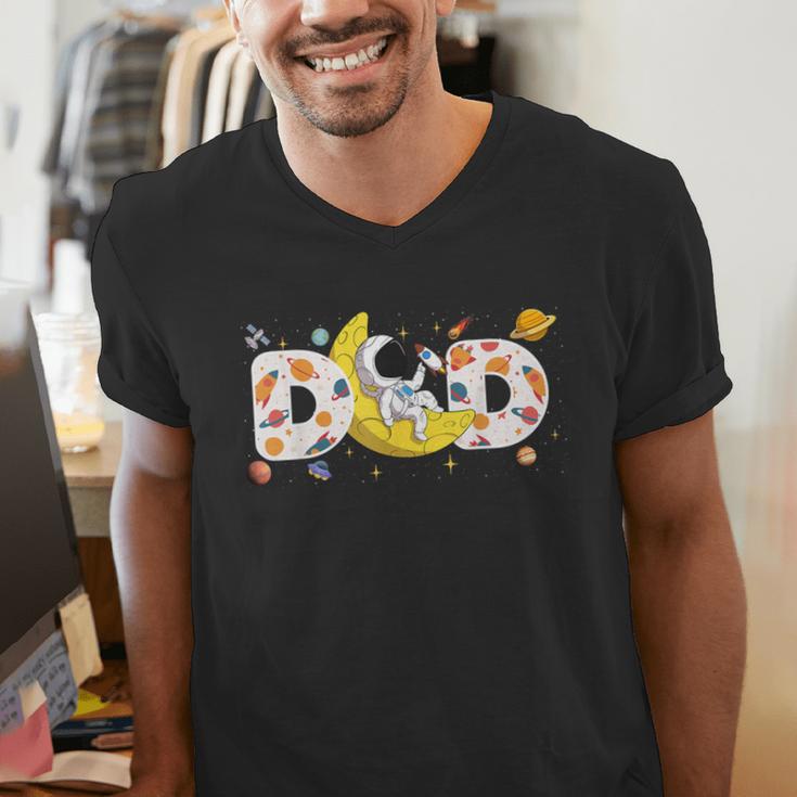 Astronaut Dad Space Birthday Planets Party Matching Family Men's V-Neck T-Shirt