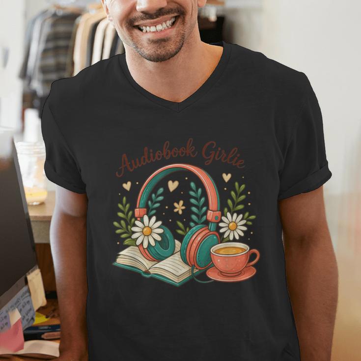 Audiobook Girlie Headphones Book Tea Love Men's V-Neck T-Shirt Audiobook Girlie Headphones Book Tea Love Men's V-Neck T-Shirt
