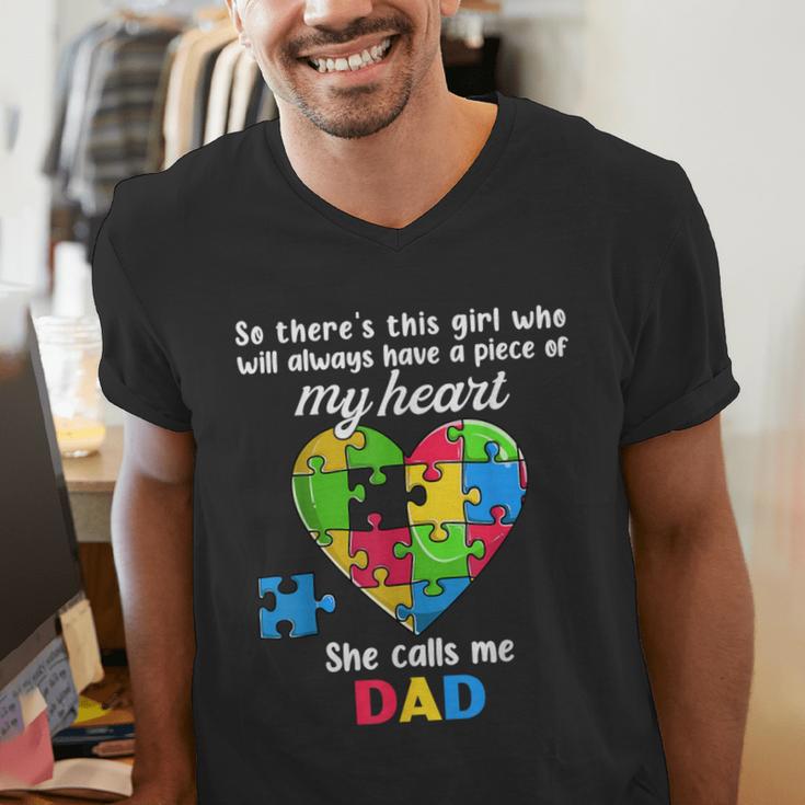 Autism Dad Of Autism Daughter Daddy Shirts Autistic Support Men's V-Neck T-Shirt