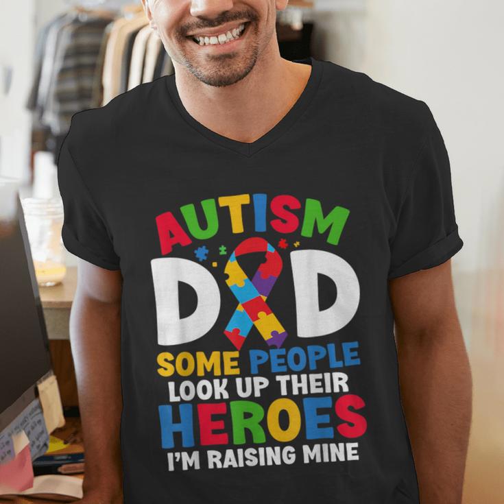 Autism Dad Puzzle Ribbon Proud Son Hero Autism Awareness Men's V-Neck T-Shirt Autism Dad Puzzle Ribbon Proud Son Hero Autism Awareness Men's V-Neck T-Shirt