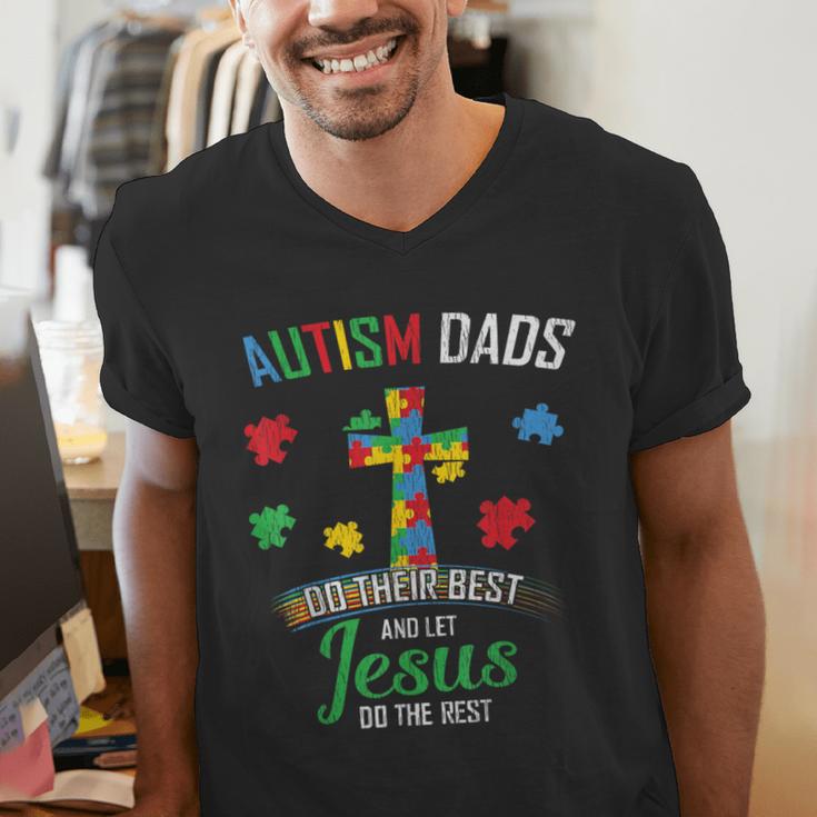 Autism Dad Son Father Autistic Kid Awareness Jesus Christian Men's V-Neck T-Shirt