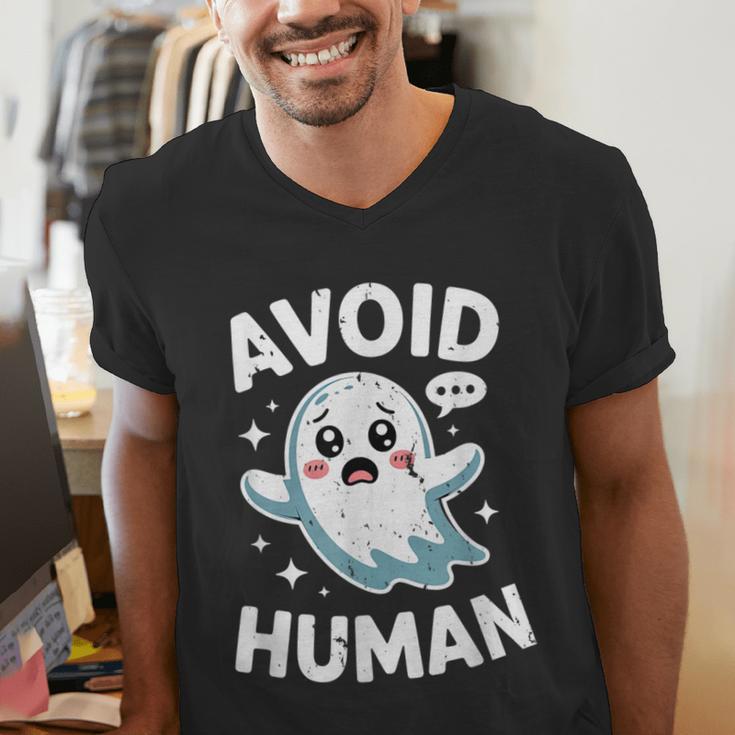 Avoid Humans Cute Kawaii Pastel Ghost Introvert Saying Men's V-Neck T-Shirt Avoid Humans Cute Kawaii Pastel Ghost Introvert Saying Men's V-Neck T-Shirt