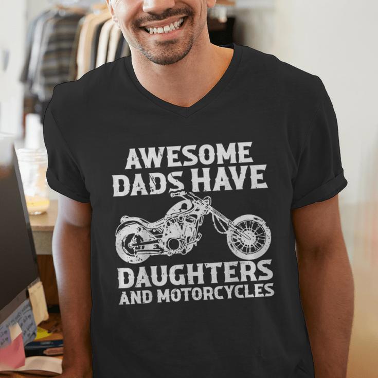 Awesome Dads Have Daughters And Motorcycles Men Fathers Day Men's V-Neck T-Shirt