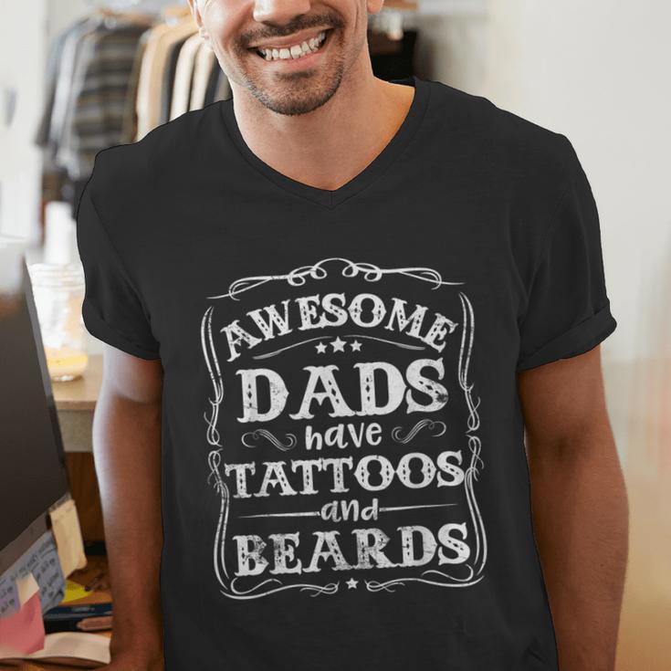 Awesome Dads Have Tattoos And Beards Father's Day 2025 Men's V-Neck T-Shirt