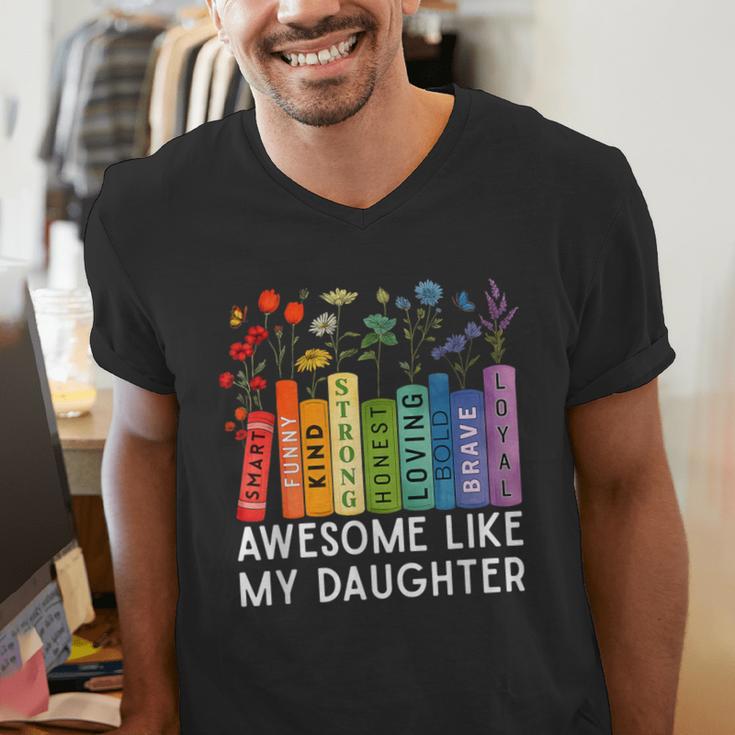 Awesome Like My Daughter Books Floral Proud Mom Women Men's V-Neck T-Shirt Awesome Like My Daughter Books Floral Proud Mom Women Men's V-Neck T-Shirt