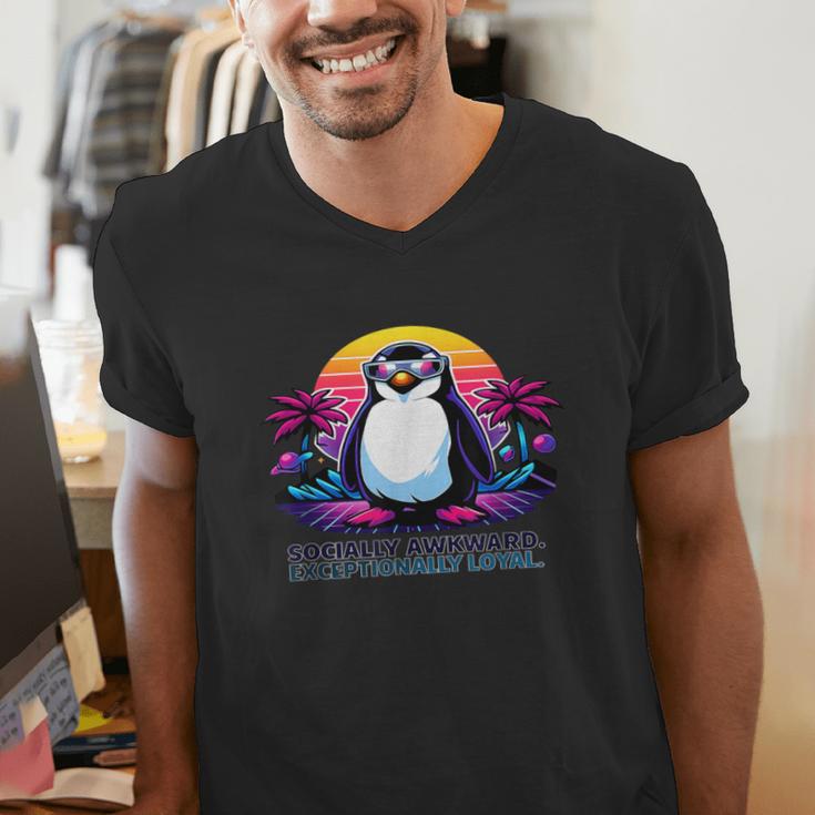 Awkward But Loyal Penguin Synthwave Vapowave Introvert Men's V-Neck T-Shirt Awkward But Loyal Penguin Synthwave Vapowave Introvert Men's V-Neck T-Shirt