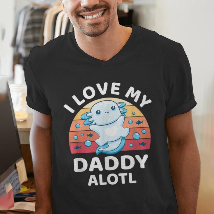 Axolotl Kids Teens Retro Sunset I Love My Daddy Men's V-Neck T-Shirt