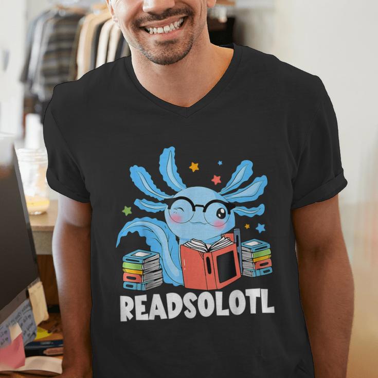 Axolotl Read Book Kawaii Reading Books For Men Women Men's V-Neck T-Shirt