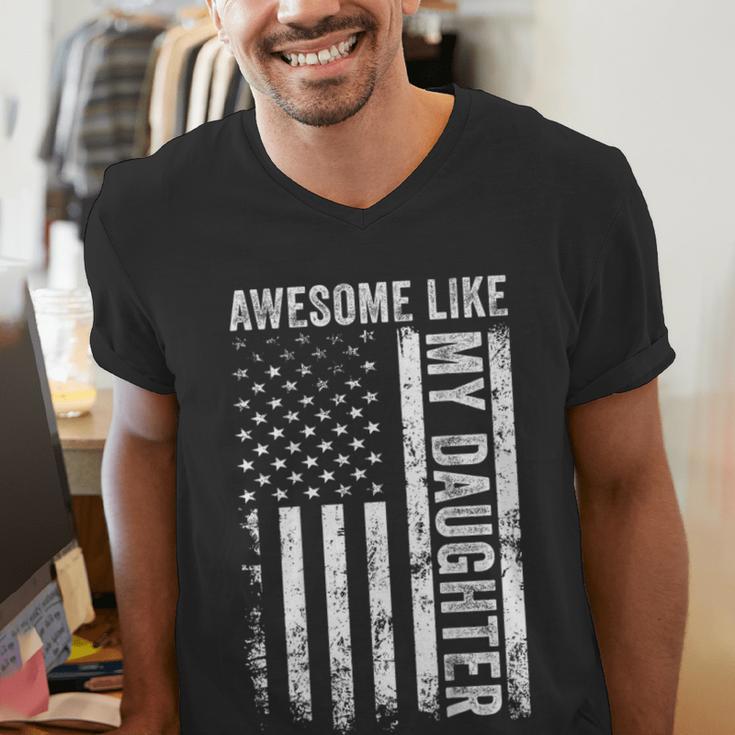 ON Back Awesome Like My Daughter Men Fathers Day Dad Men's V-Neck T-Shirt
