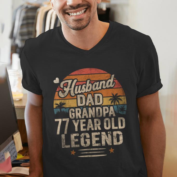 Back Legend Husband Dad Grandpa 77 Year Old 77th Birthday Men's V-Neck T-Shirt