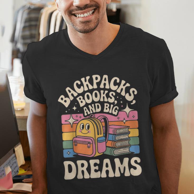 Backpacks Books And Big Dreams Cute Back To School Men's V-Neck T-Shirt Backpacks Books And Big Dreams Cute Back To School Men's V-Neck T-Shirt