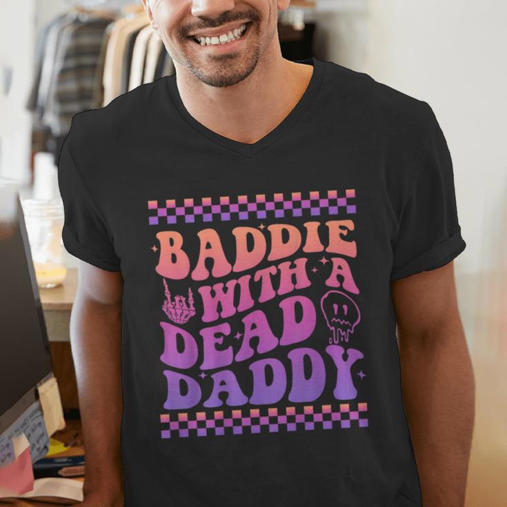 Baddie With A Dead Daddy Dead Dad Club Baddie On Back Men's V-Neck T-Shirt