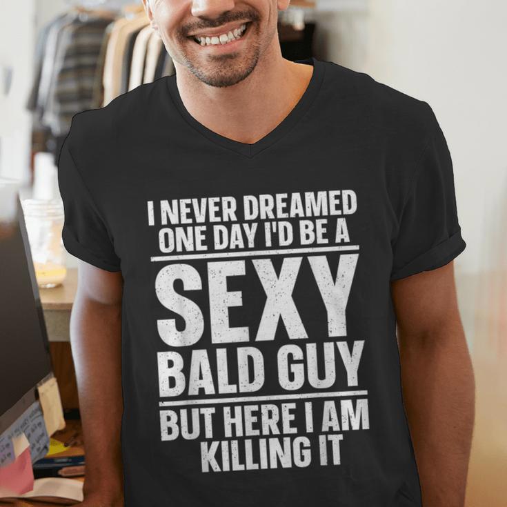 Bald Guy Art For Men Dad Sexy Bald People Bald Man Men's V-Neck T-Shirt