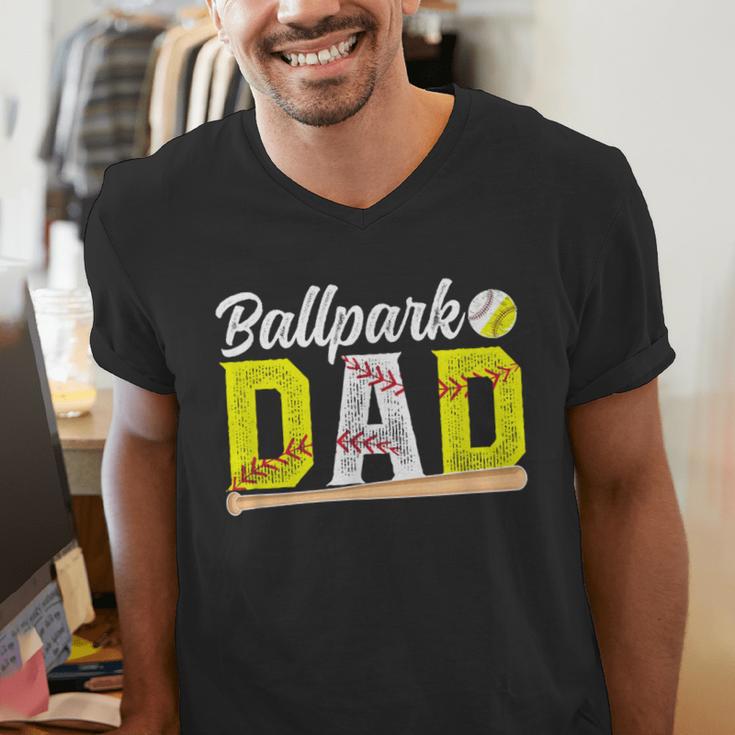 Ballpark Dad Baseball Softball Dad Of Ballers Men's V-Neck T-Shirt Ballpark Dad Baseball Softball Dad Of Ballers Men's V-Neck T-Shirt