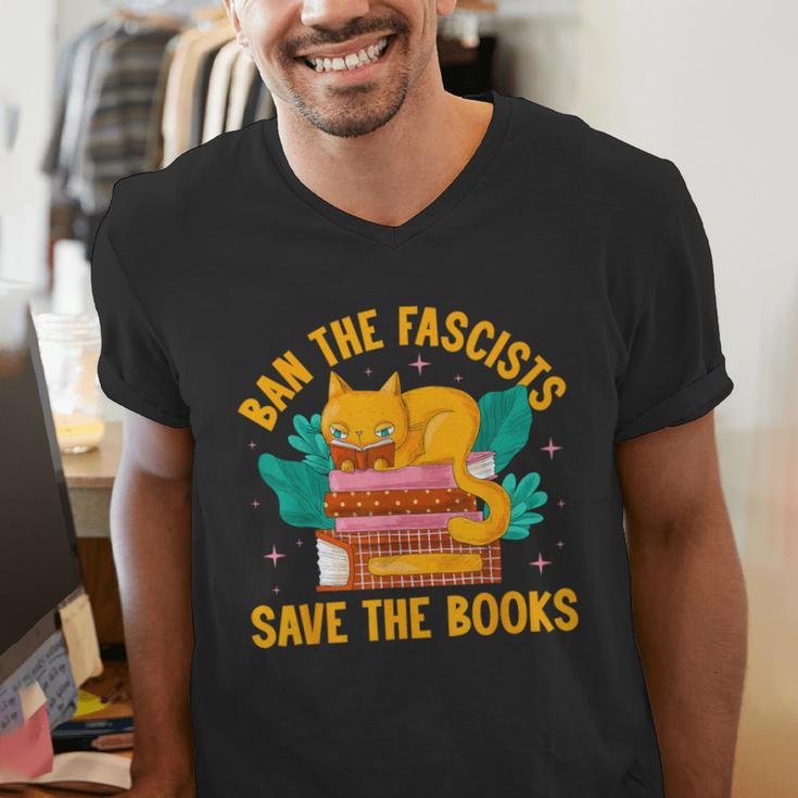 Ban The Fascist Save The Books For a Book Fan Men's V-Neck T-Shirt