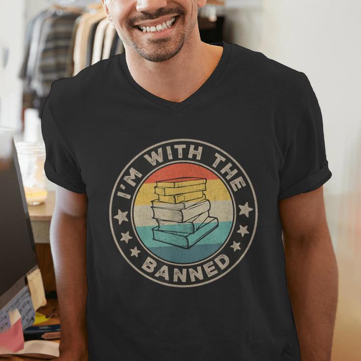 Im With The Banned Book Readers Retro Librarians Teachers Men's V-Neck T-Shirt Im With The Banned Book Readers Retro Librarians Teachers Men's V-Neck T-Shirt